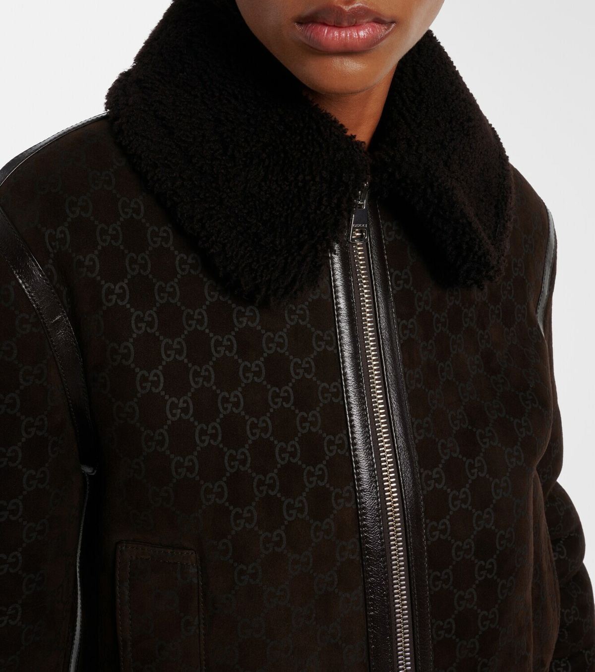 Gucci GG shearling-trimmed leather jacket