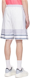 Alexander McQueen White & Blue Striped Shorts