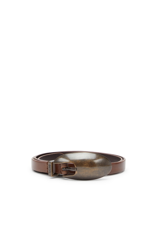 Photo: Diesel 1.5cm slim leather belt with sculptural buckle - Belts Womens in Brown