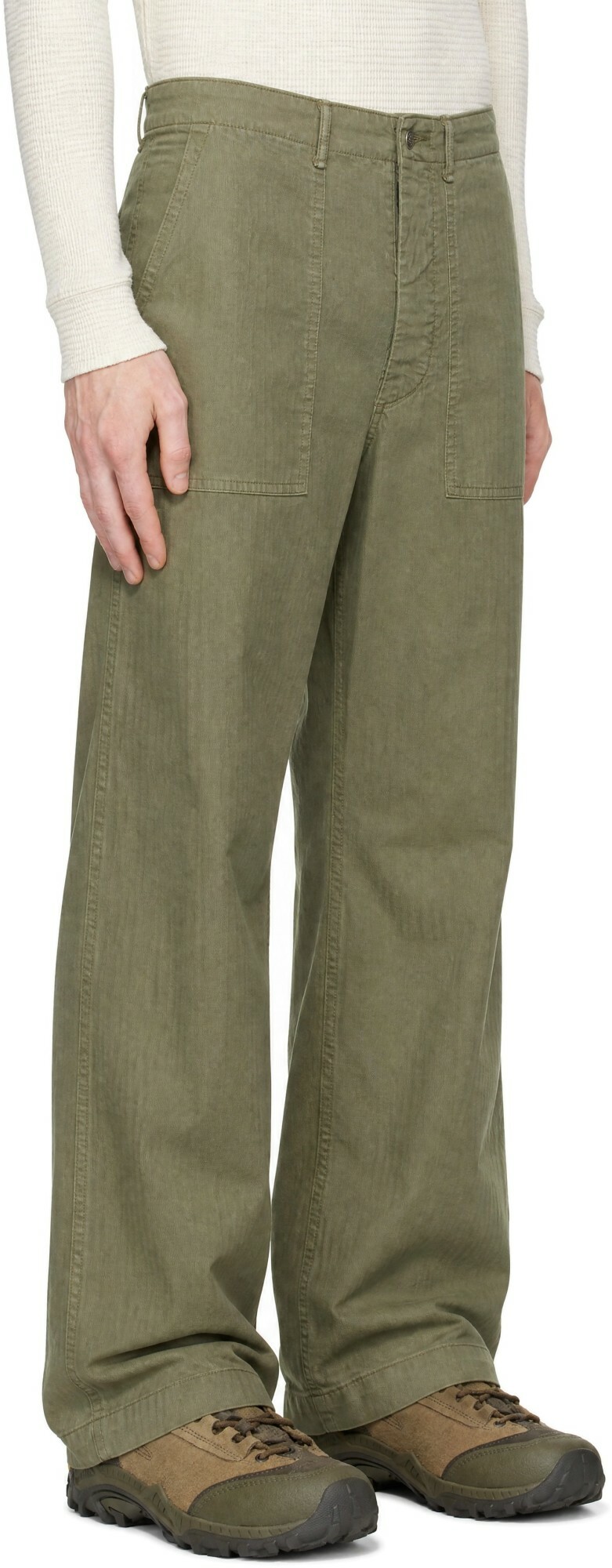 RRL Khaki Herringbone Utility Trousers