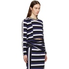 3.1 Phillip Lim Navy Striped Cropped T-Shirt