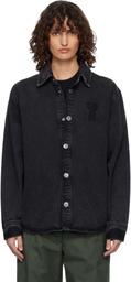 AMI Paris Black Cotton Knitted Ami de Coeur Denim Overshirt