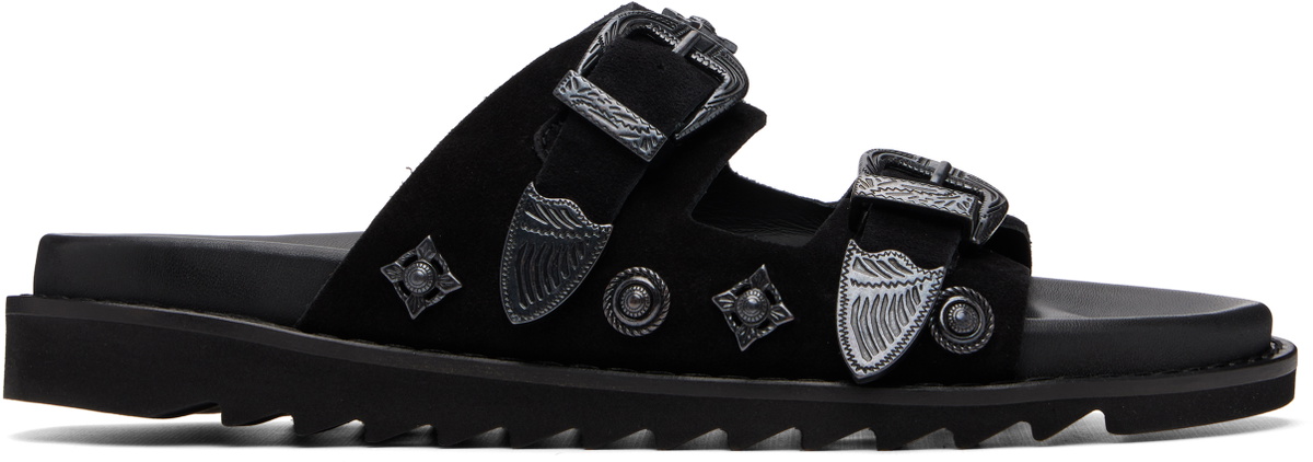 Toga Virilis Black Buckle Suede Sandals
