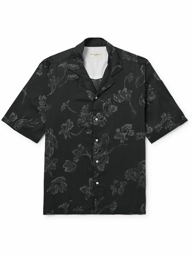 Photo: Officine Générale - Eren Camp-Collar Floral-Print Cotton-Poplin Shirt - Black