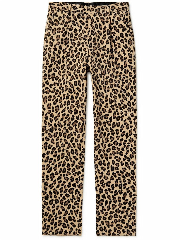 Photo: Wacko Maria - Pleated Leopard-Print Cotton-Corduroy Trousers - Brown