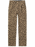 Wacko Maria - Pleated Leopard-Print Cotton-Corduroy Trousers - Brown