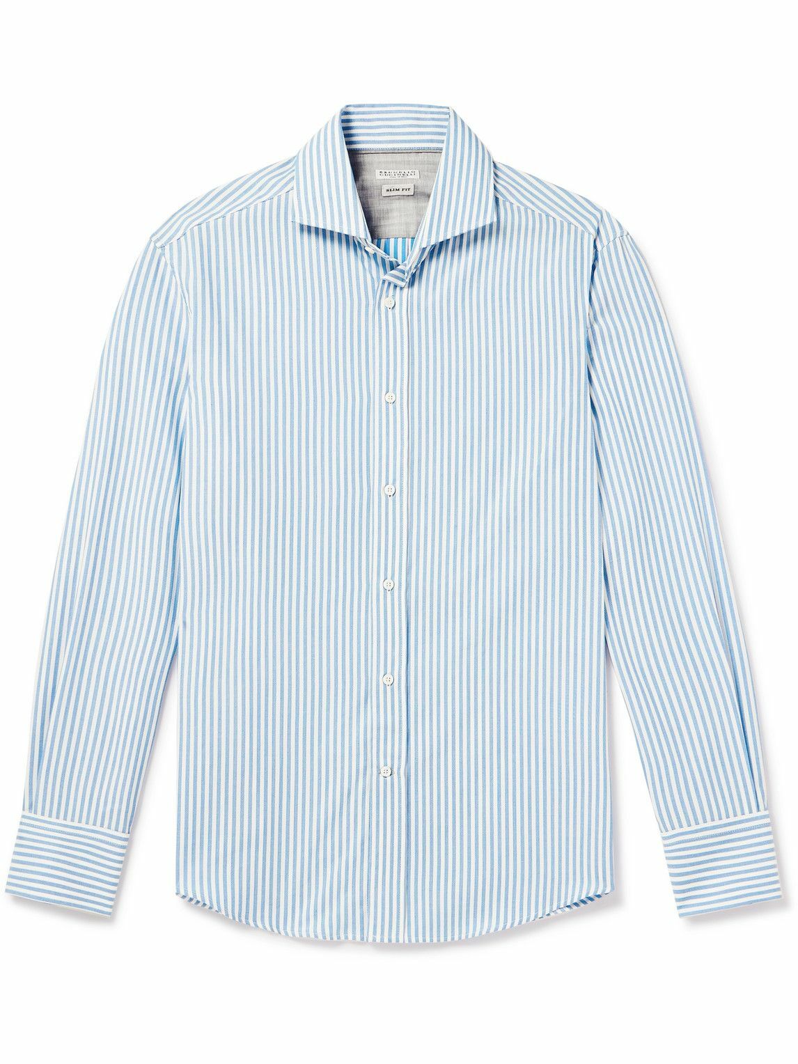 Brunello Cucinelli - Slim-Fit Striped Cotton Oxford Shirt - Blue