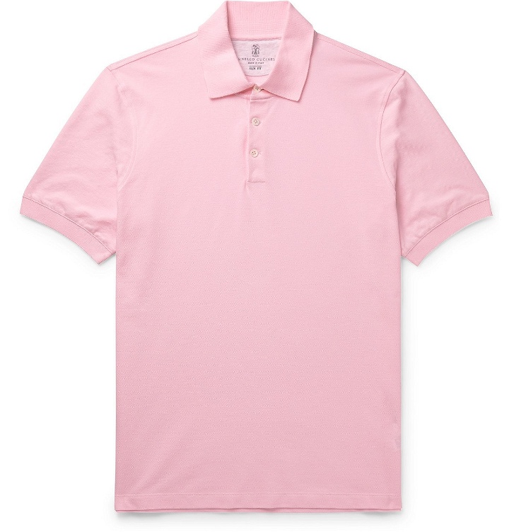 Photo: Brunello Cucinelli - Slim-Fit Cotton-Piqué Polo Shirt - Pink