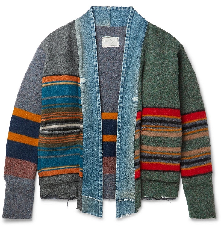 Photo: Greg Lauren - Frayed Denim-Trimmed Striped Boiled Wool and Cotton-Blend Jacket - Multi
