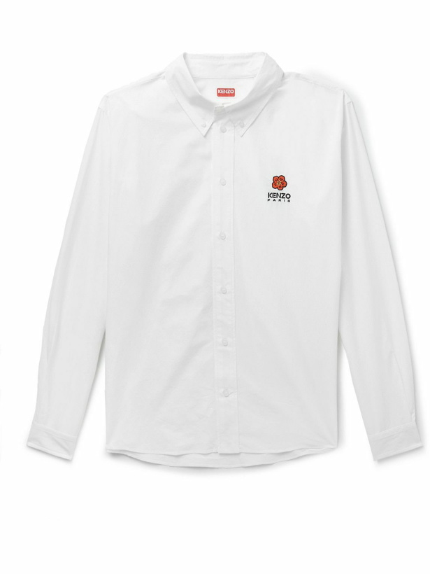 Photo: KENZO - Button-Down Collar Logo-Embroidered Cotton-Poplin Shirt - White