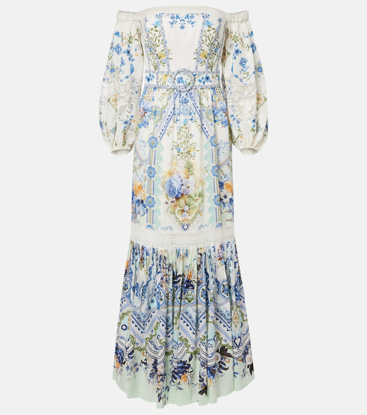 Camilla Floral off-shoulder linen and silk maxi dress