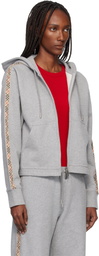 Burberry Gray Check Trim Cotton Zip Hoodie