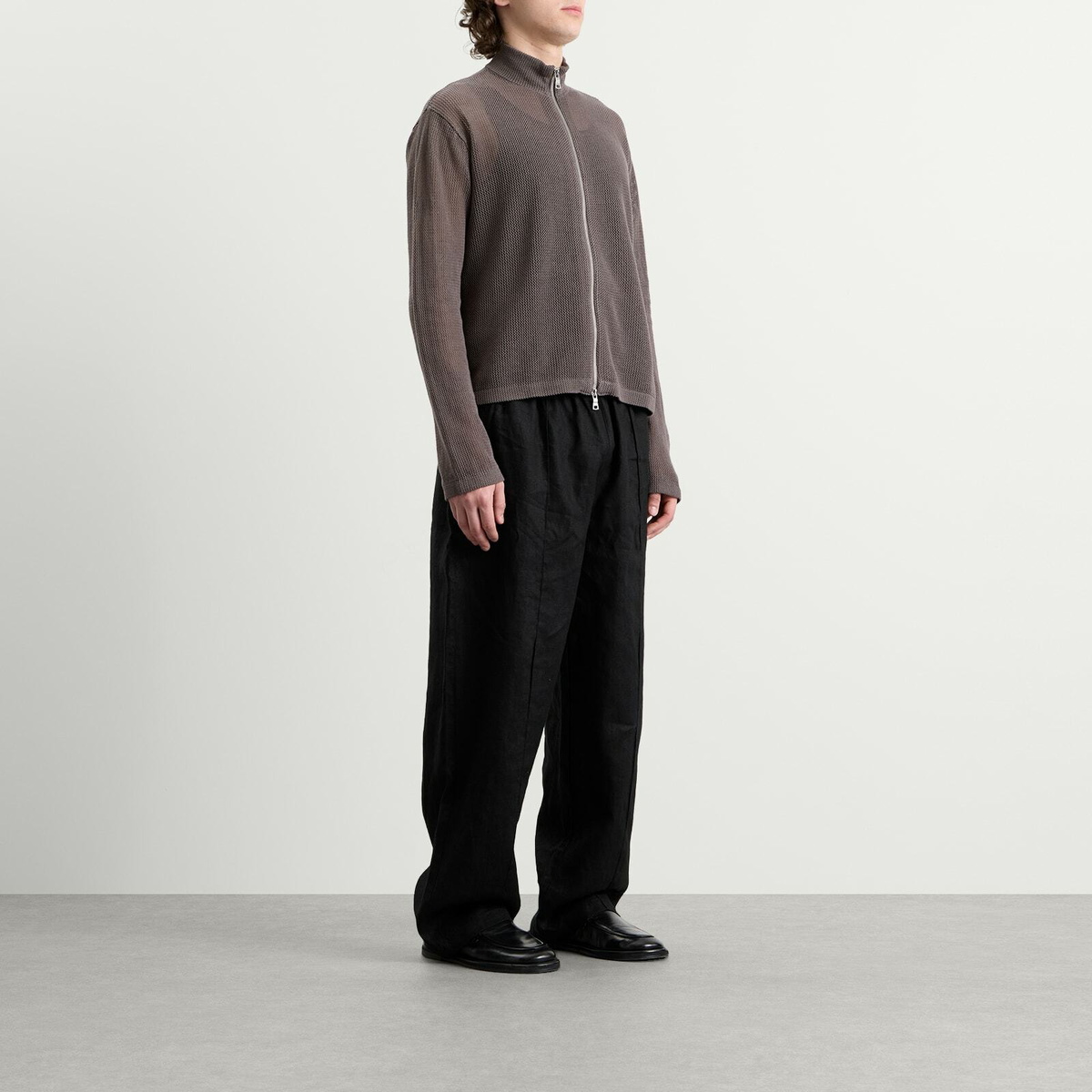 MKI Men's Linen Loose Knit Track Jacket in Espresso