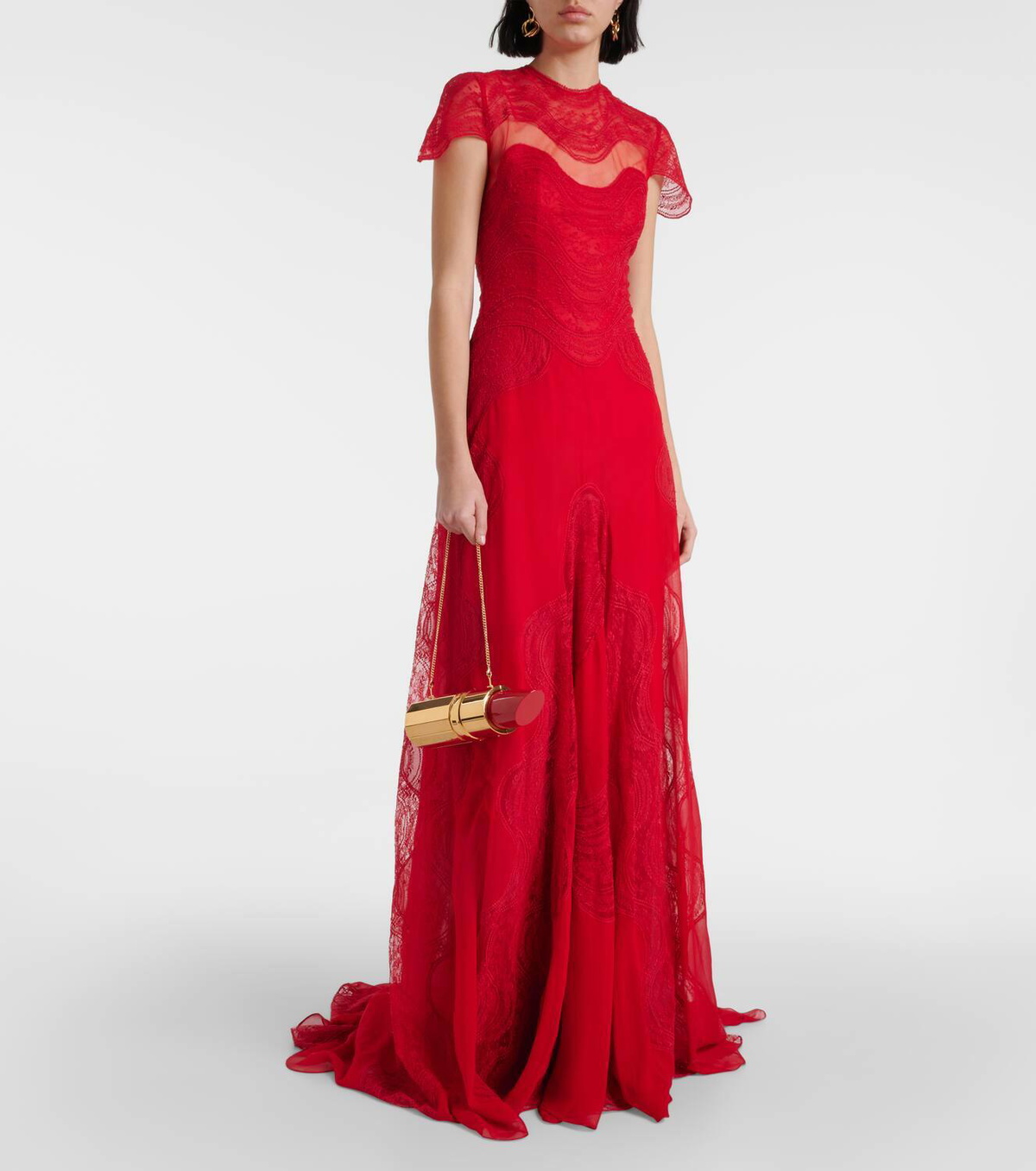 Costarellos Dante lace-trimmed silk georgette gown Costarellos
