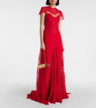 Costarellos Dante lace-trimmed silk georgette gown