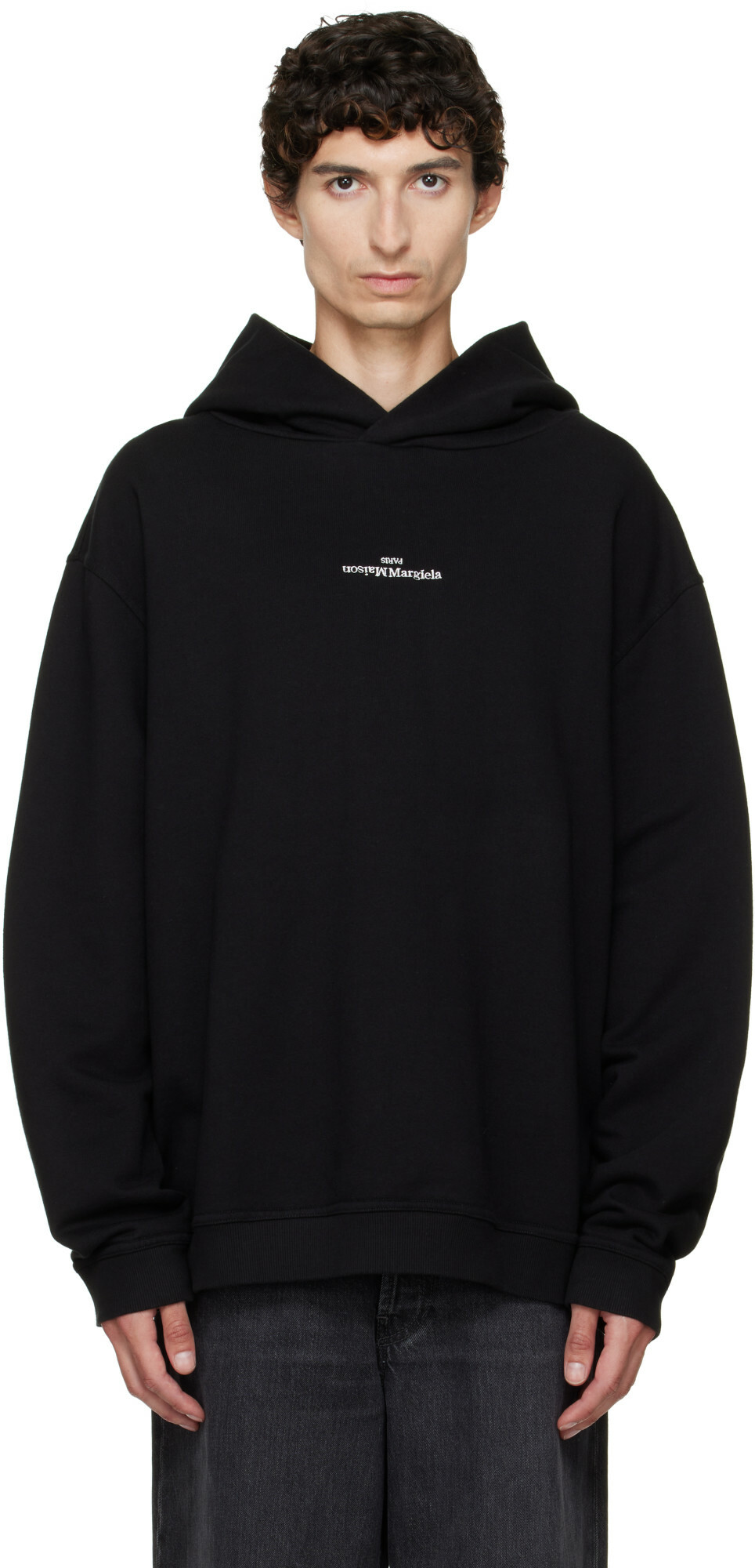 Maison Margiela Black Reversed Logo Hoodie