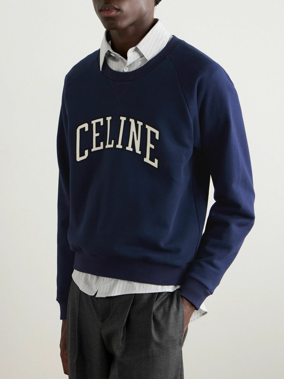 CELINE - Logo-Appliquéd Cotton-Jersey Sweatshirt - Blue
