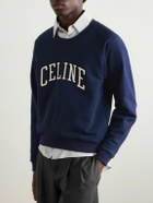 CELINE - Logo-Appliquéd Cotton-Jersey Sweatshirt - Blue