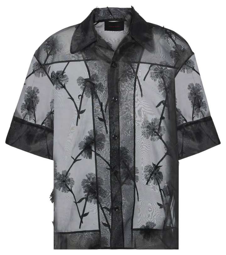 Photo: Simone Rocha Carnation floral-appliqué organza bowling shirt