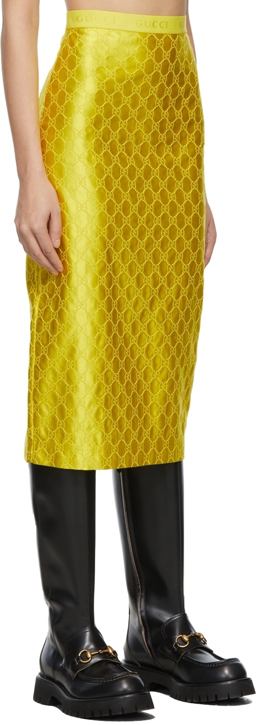 Gucci Yellow GG Embroidered Silk Skirt