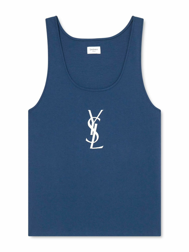 Photo: SAINT LAURENT - Logo-Embroidered Cotton-Jersey Tank Top - Blue