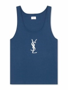 SAINT LAURENT - Logo-Embroidered Cotton-Jersey Tank Top - Blue