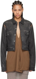 Rick Owens DRKSHDW Gray Cape Sleeve Cropped Denim Jacket