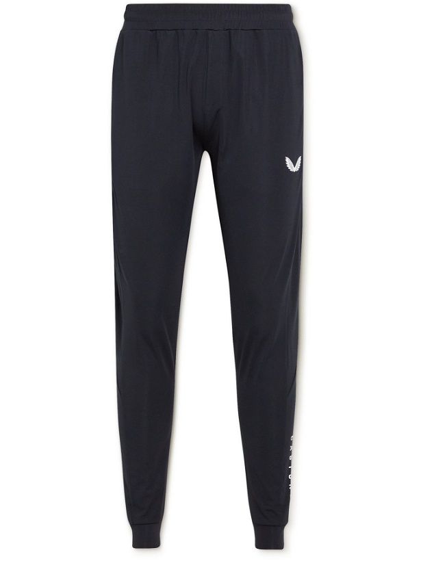 Photo: CASTORE - Active Tapered Logo-Print Stretch-Jersey Sweatpants - Blue