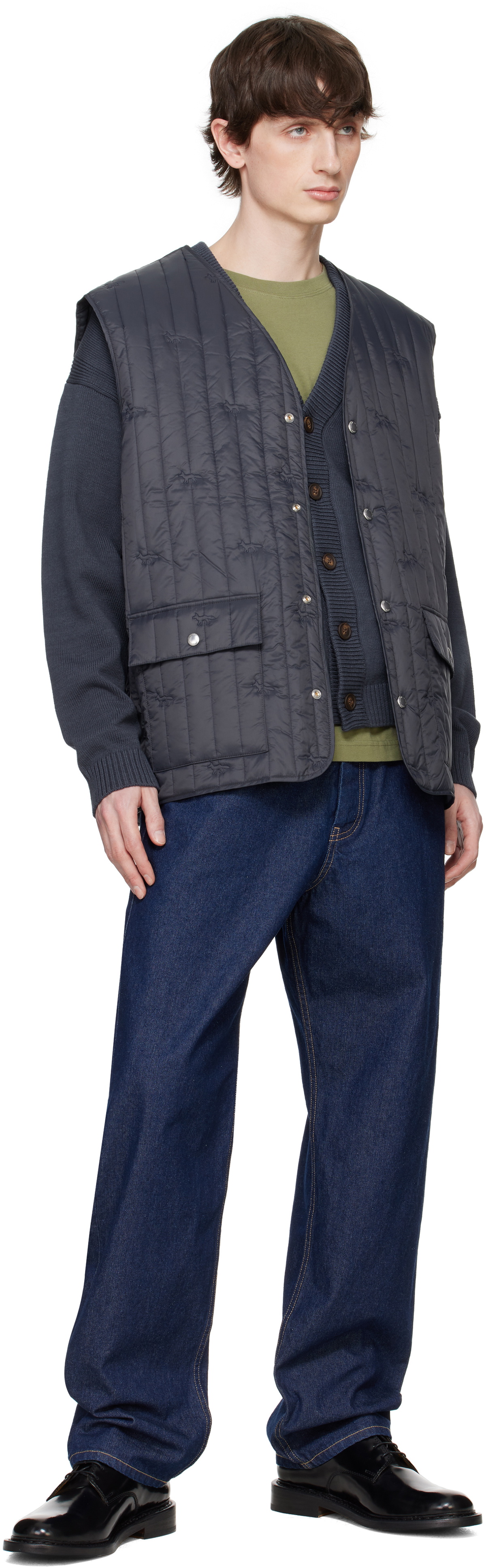 Maison Kitsuné Gray Sleeveless Quilted Vest