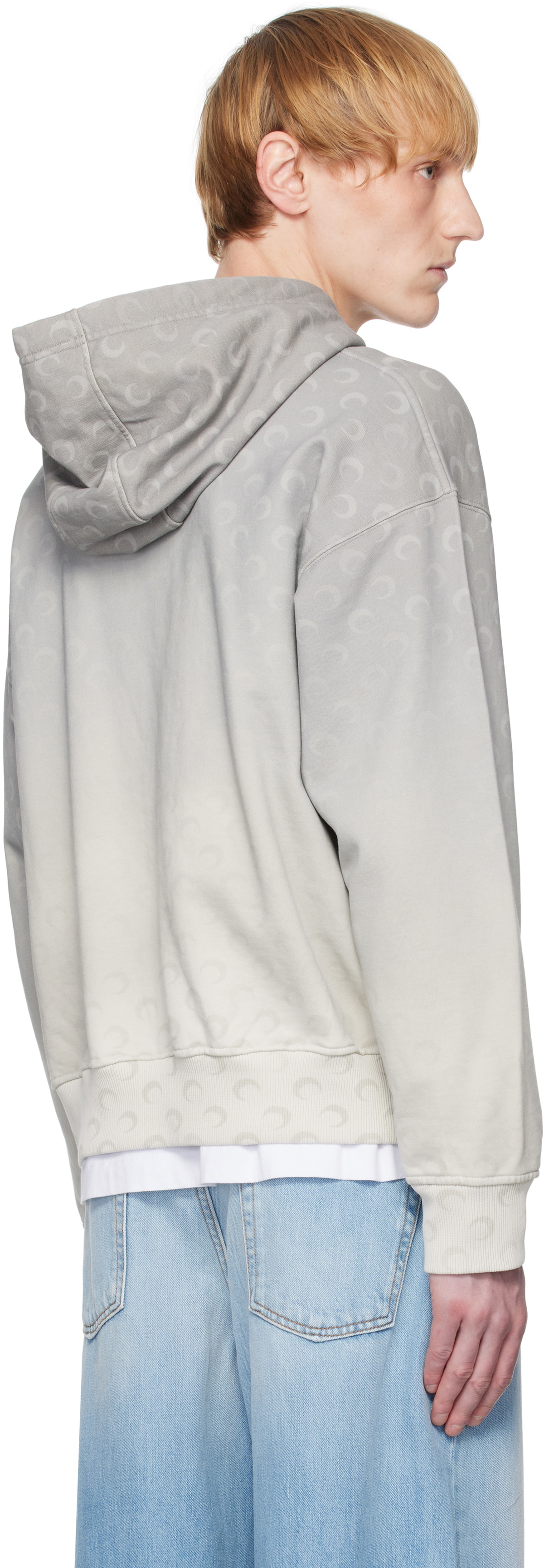 Marine Serre Gray Moon Faded Fleece Zipped Hoodie