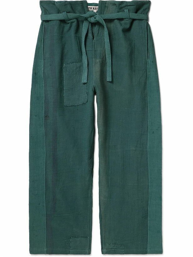 Photo: Kartik Research - Wide-Leg Belted Quilted Cotton Trousers - Green