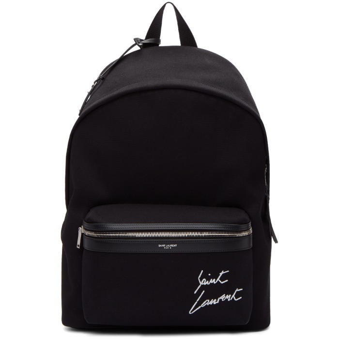 Photo: Saint Laurent Black Embroidered Logo City Backpack 