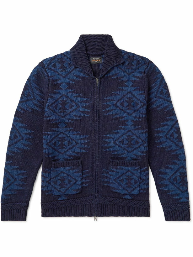 Photo: Beams Plus - Jacquard-Knit Cotton Cardigan - Blue