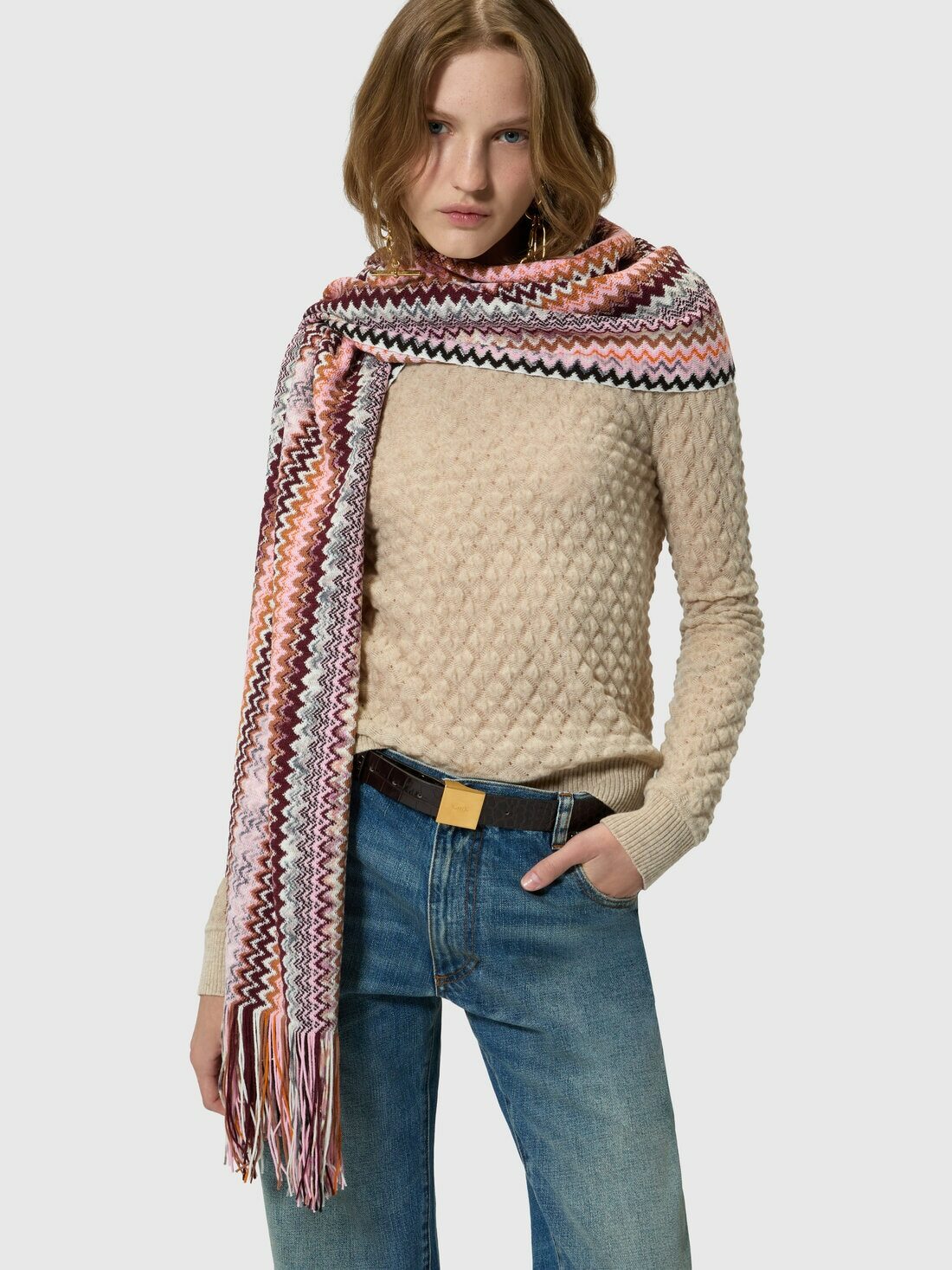 Missoni - Zig zag wool-blend scarf with fringes, Women, Multicoloured