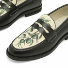 Duke + Dexter Men's Wilde Olive Raffia Penny Loafer in Black/White
