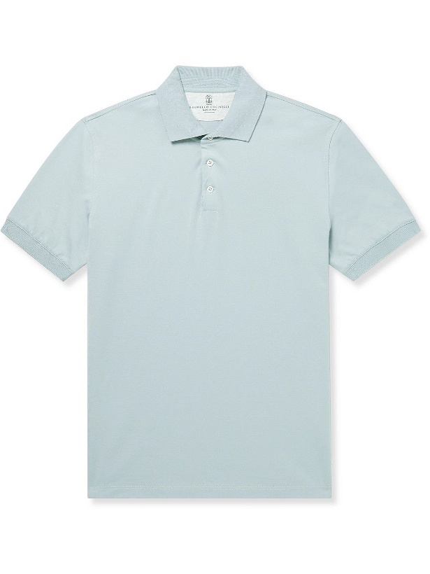 Photo: Brunello Cucinelli - Slim-Fit Cotton-Jersey Polo Shirt - Blue