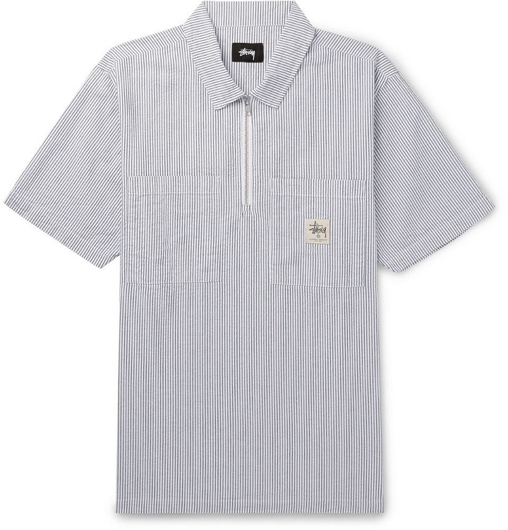Photo: Stüssy - Striped Cotton-Seersucker Half-Zip Shirt - Gray