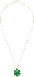 VEERT Gold & Green Enamel Flower Pendant Necklace
