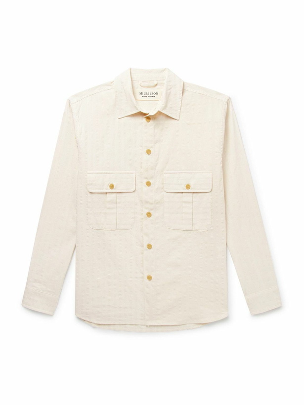 Photo: MILES LEON - Field Striped Tumbled Cotton and Linen-Blend Shirt - Neutrals