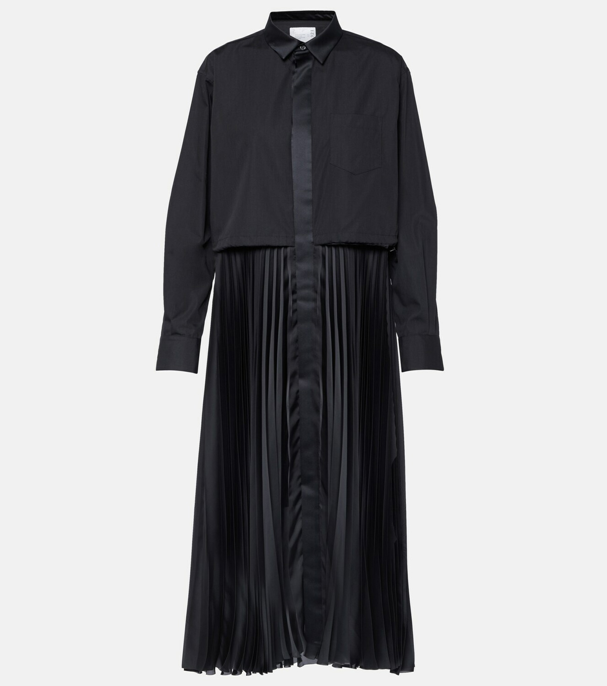 Sacai Pleated poplin and satin midi dress Sacai