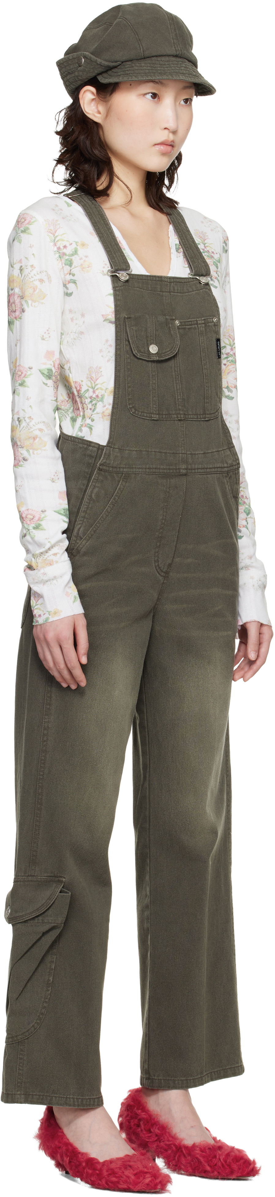 OPEN YY Brown Cargo Pocket Cotton Overalls