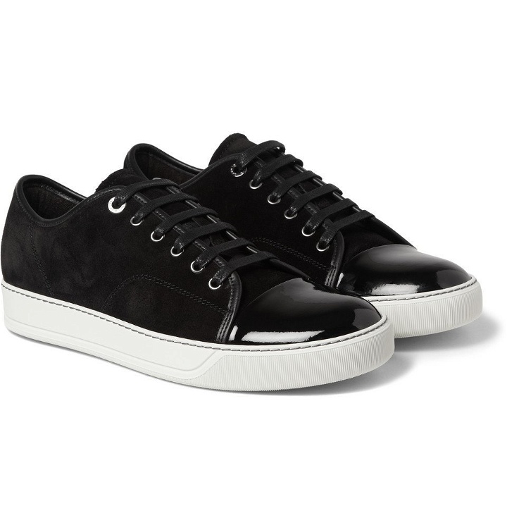 Photo: Lanvin - Cap-Toe Suede and Patent-Leather Sneakers - Men - Black