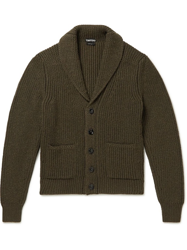 Photo: TOM FORD - Shawl-Collar Ribbed Cashmere-Blend Cardigan - Green