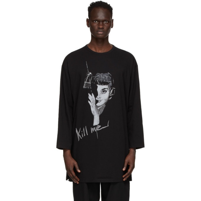 Photo: Yohji Yamamoto Black Kill Me Print Big Long Sleeve T-Shirt