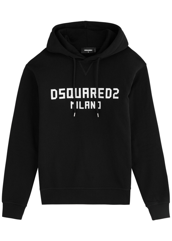 Photo: DSQUARED2 Cool Fit Logo Hooded Cotton Sweatshirt Black And White