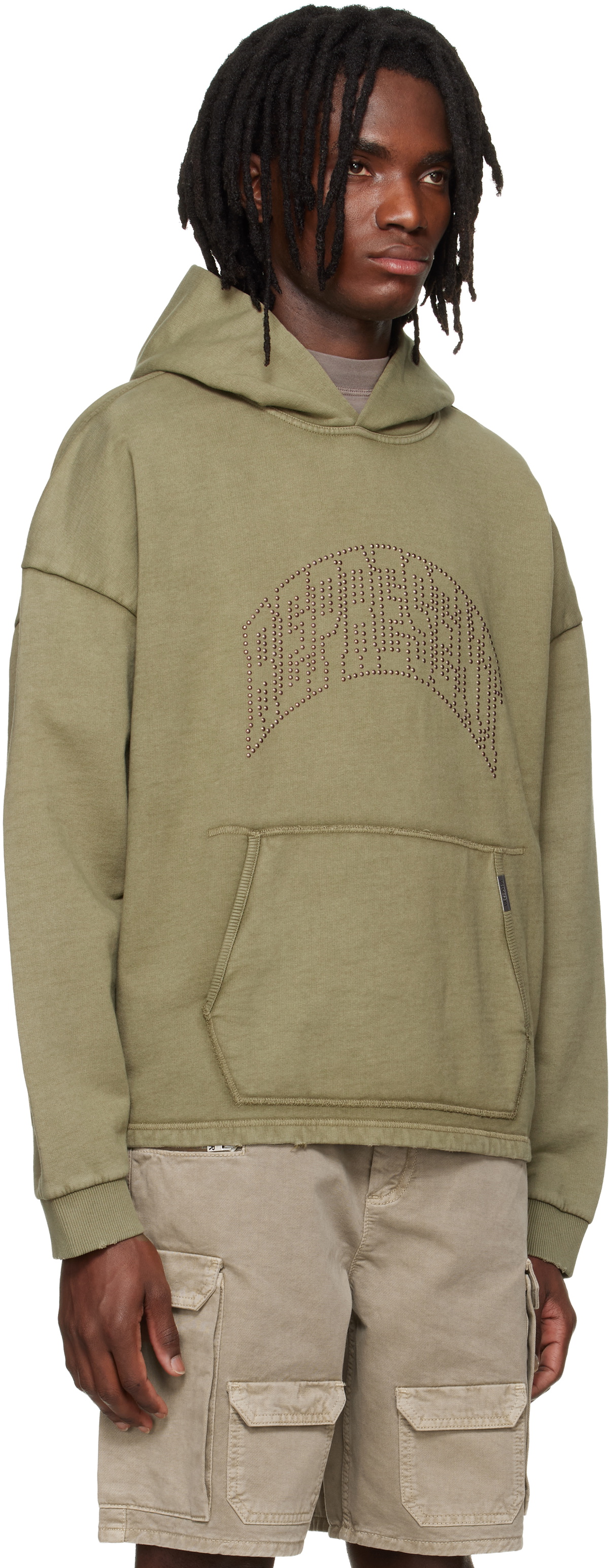 Represent Khaki 'Represent' Embellished Hoodie