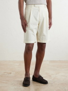 Boglioli - Straight-Leg Pleated Cotton-Blend Poplin Shorts - Neutrals
