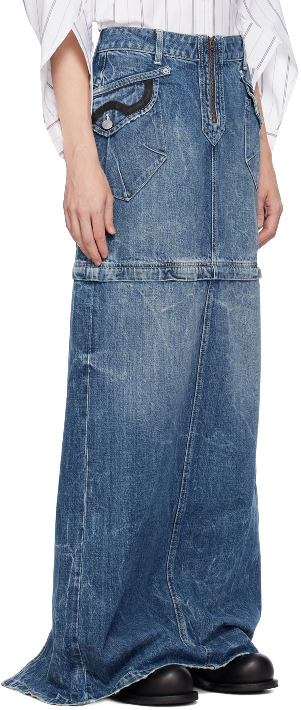Martine Rose Blue Zip Off Denim Maxi Skirt