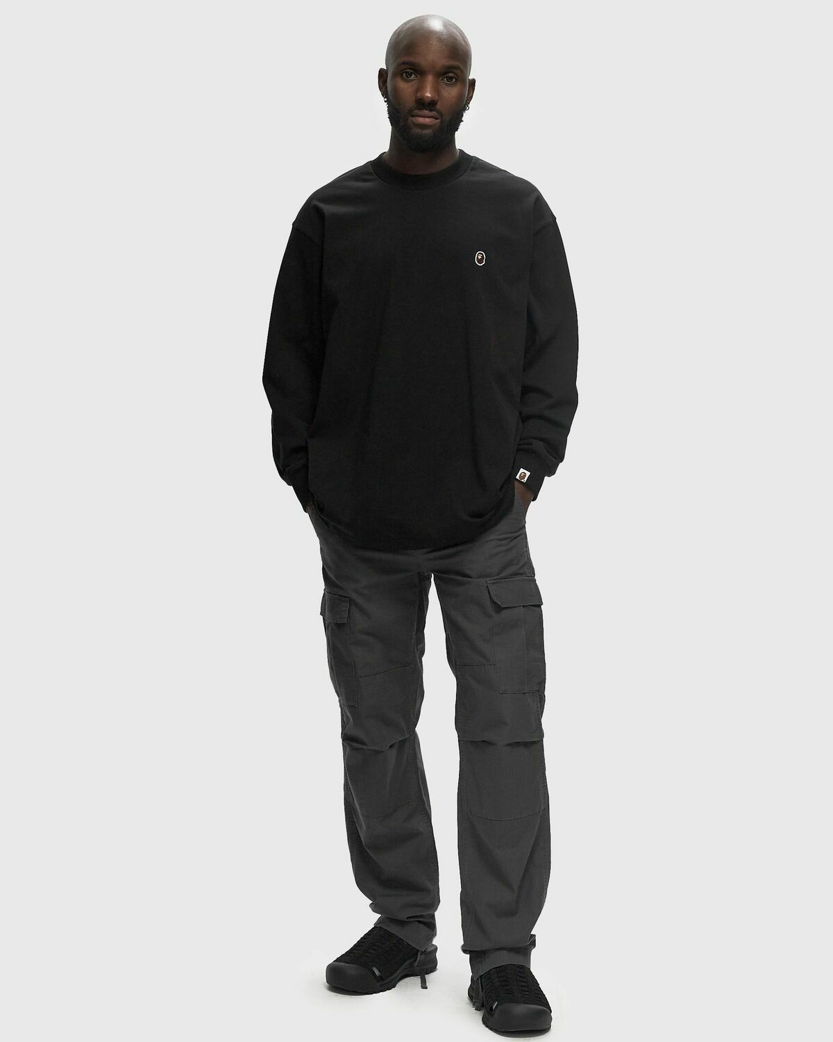 A Bathing Ape One Point Ape Head Relaxed Fit Ls Tee Black 