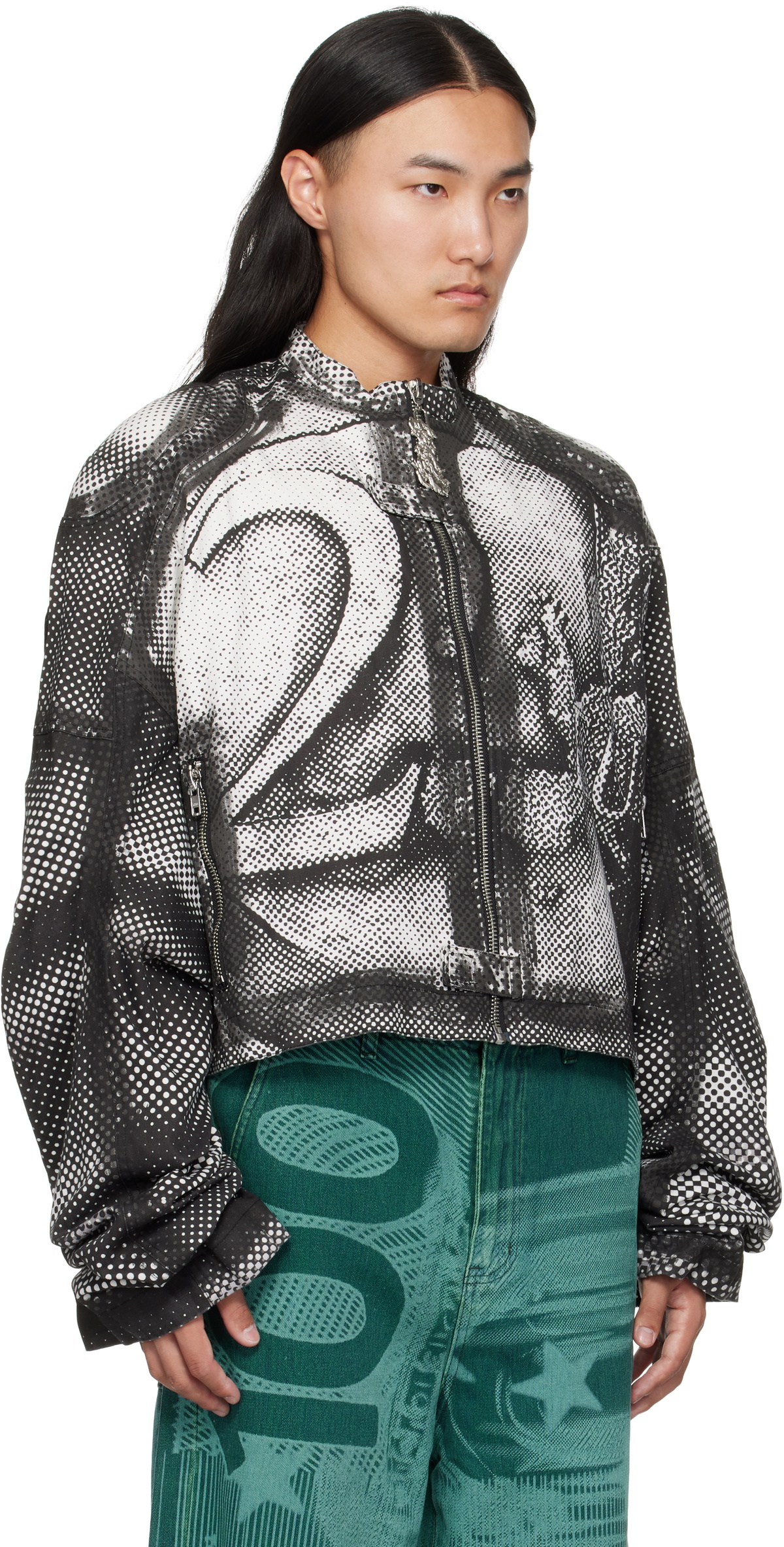 トップス 25AW Gerrit Jacob Hooded Denim Jacket Gerrit Jacob Black & White Printed Moto Denim Jacket Gerrit Jacob
